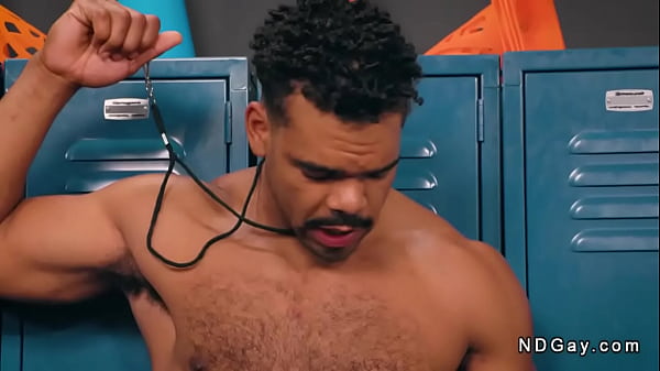 Interracial gay threesome anal sex in locker room