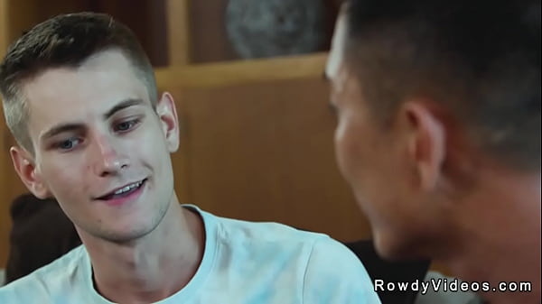 Gay couple anal fuck young recruit at home