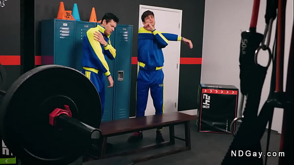 Gay teammates fuck with coach in locker room